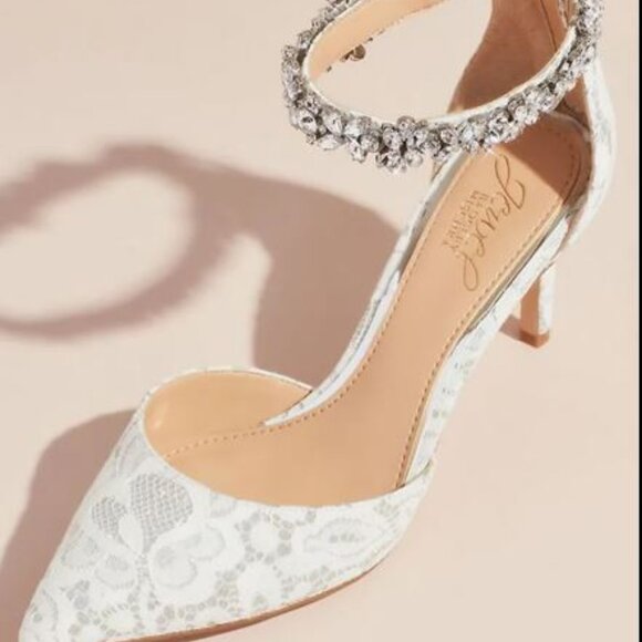 NEW Jewel Badgley Mischka Lace d'Orsay Heels with Crystal Ankle Strap Wedding - Picture 2 of 16